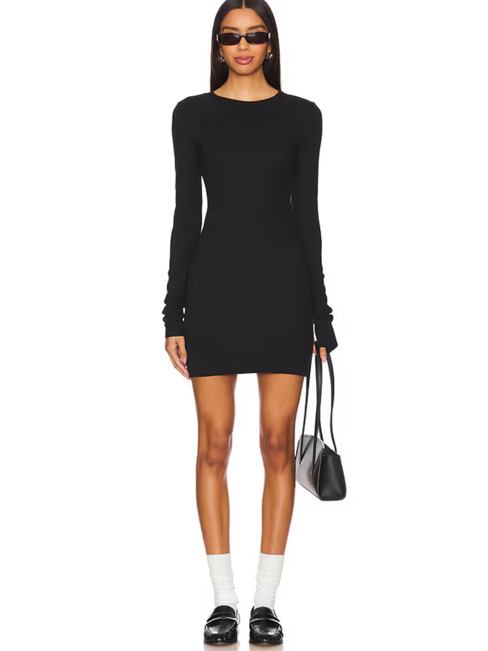 Eterne Long Sleeve Crewneck Mini Dress in Black